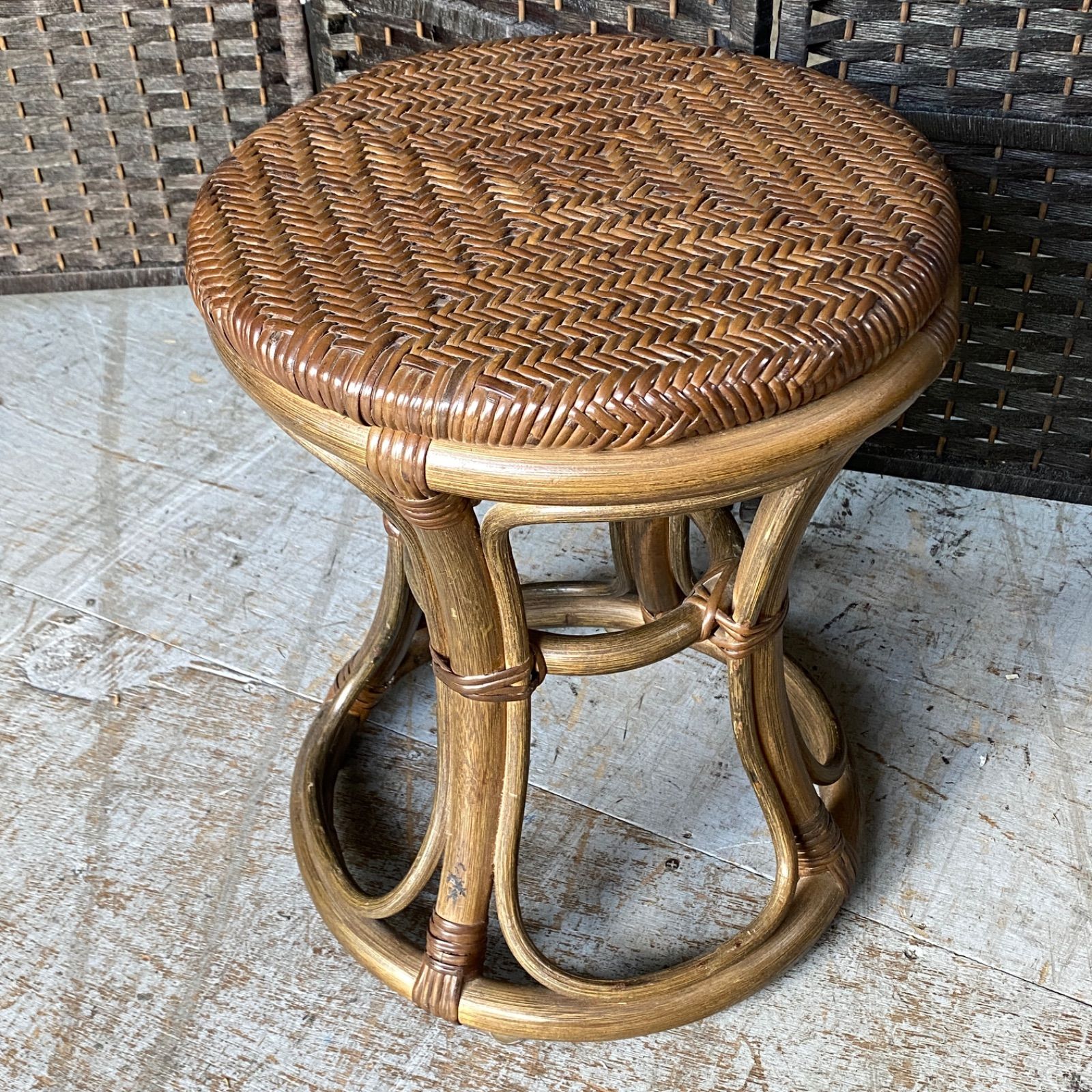 ラタン スツール 籐 アジアン ビンテージ 昭和レトロ 丸椅子