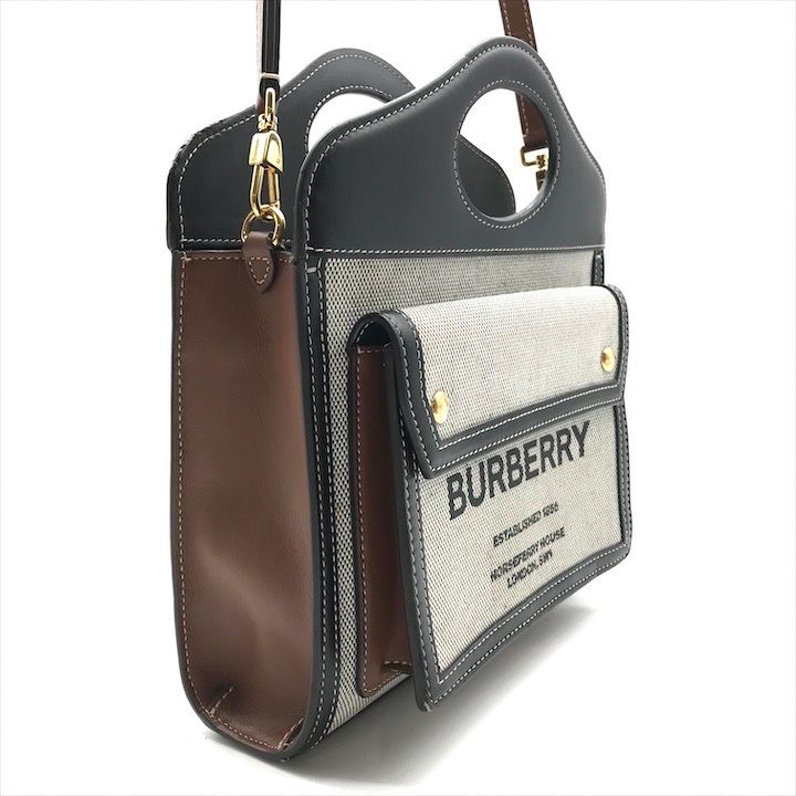 美品 BURBERRY バーバリー キャンバス レザー ハンド ショルダー 2WAY