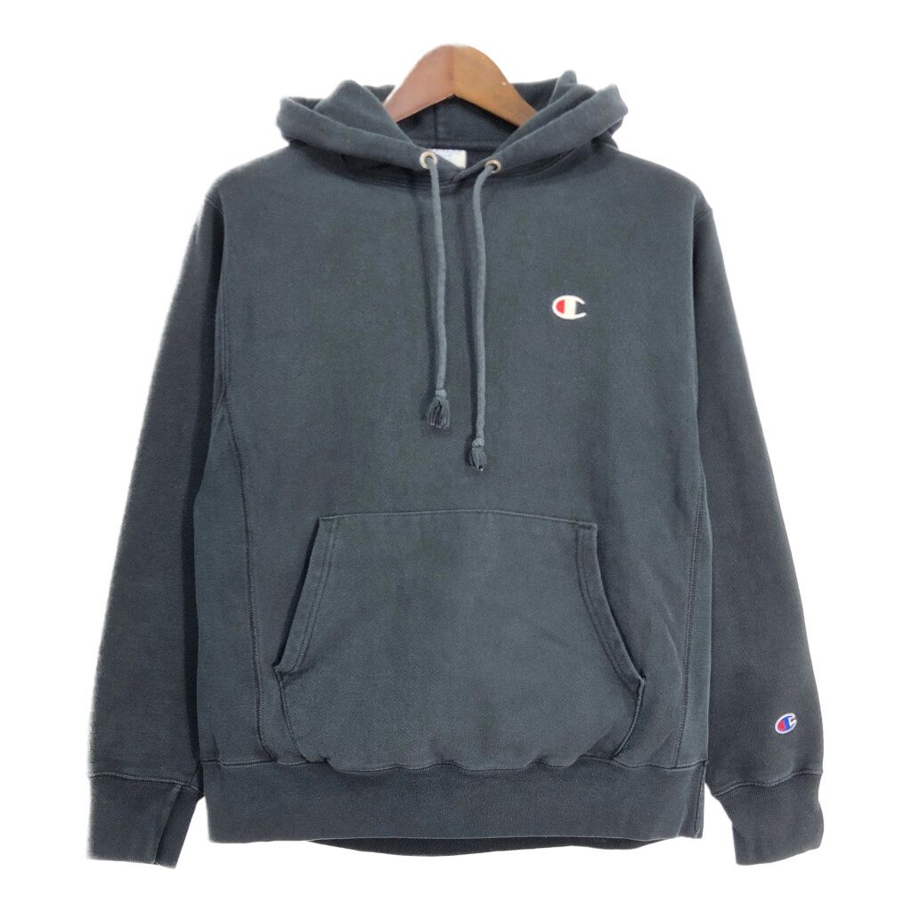 Champion チャンピオン REVERSE WEAVE リバースウィーブ スウェット パーカー ワンポイントロゴ ブラック(メンズ MEDIUM) 中古 古着 S9392