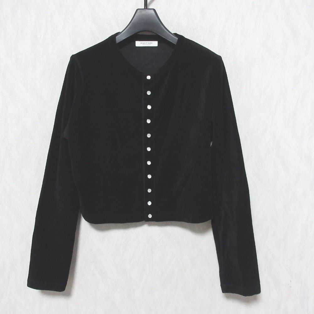 美品 22AW MACPHEE マカフィー トゥモローランド コットンポリエステルベロア クルーネックカーディガン 13-03-24-03105 S ブラック レディース 古着 中古 美品 22AW MACPHEE マカフィー トゥモローランド コットン