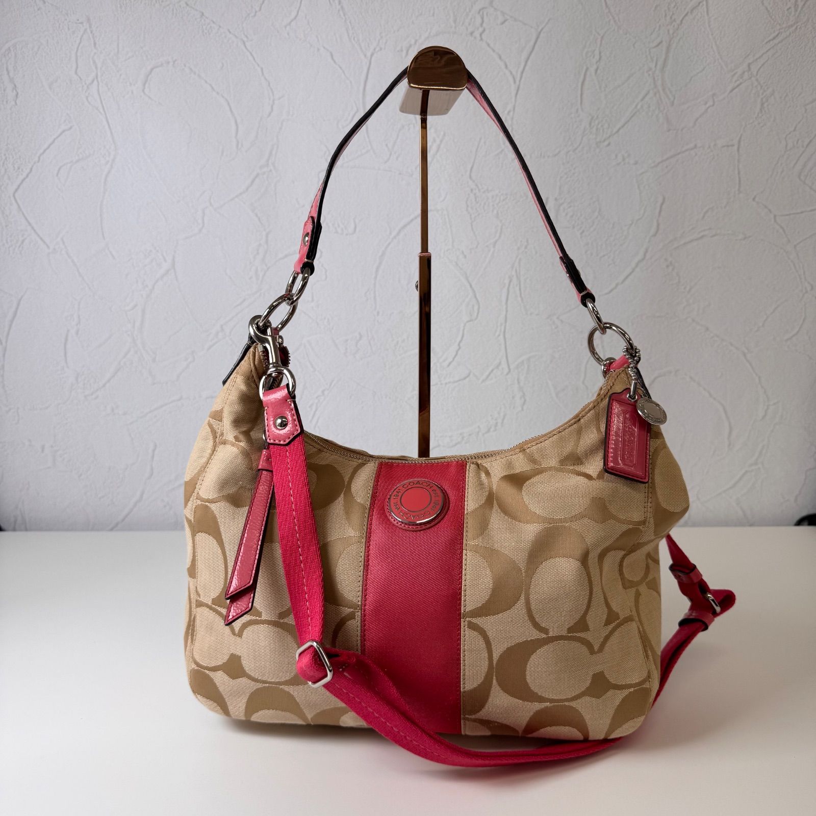 COACH コーチ ハンドバッグ コンパクト キャンバス 肩掛け 10％クーポン】✨Cランク COACH コーチ 2way ハンドバッグ