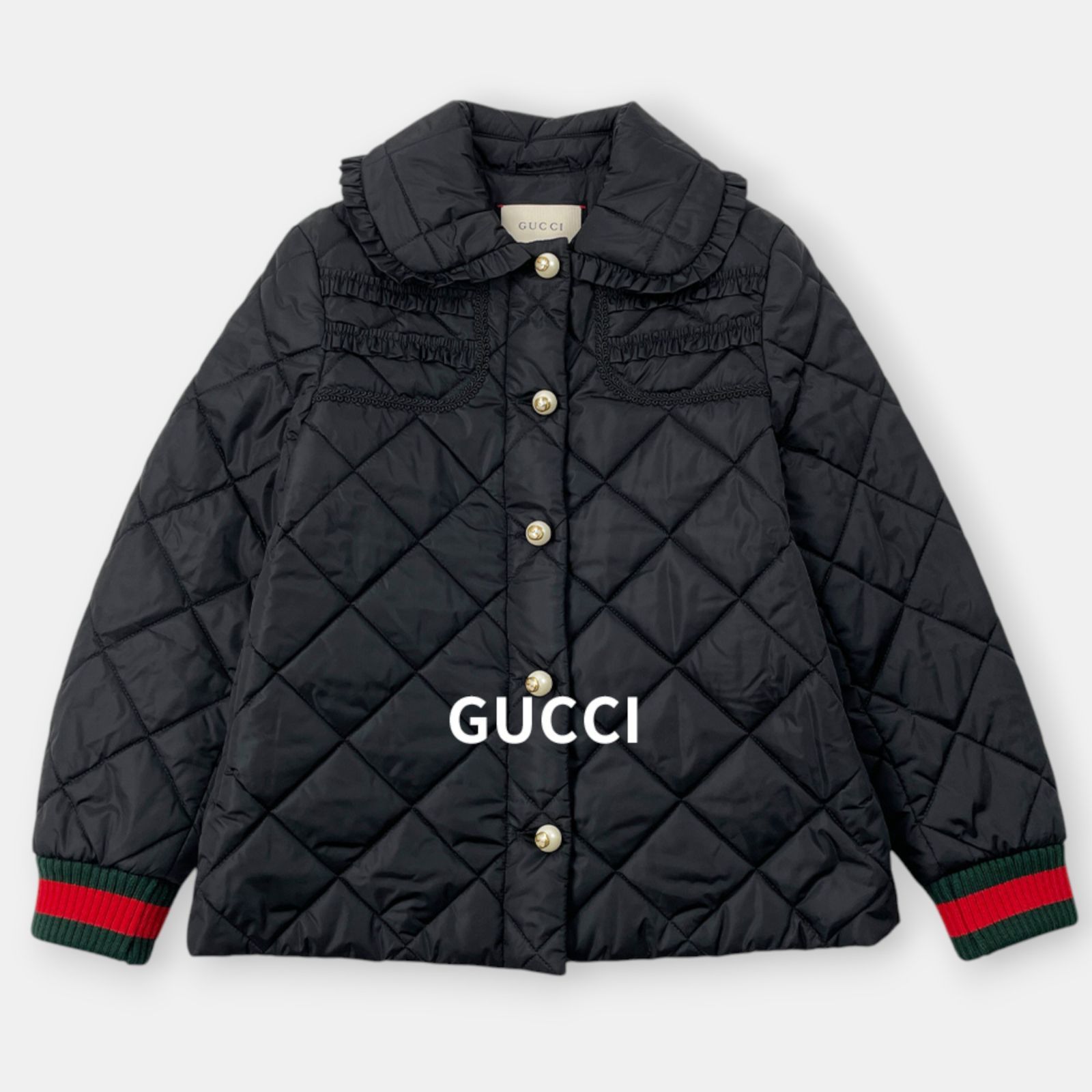 美品 GUCCI グッチ シェリーライン GGパールボタン フリル 中綿 