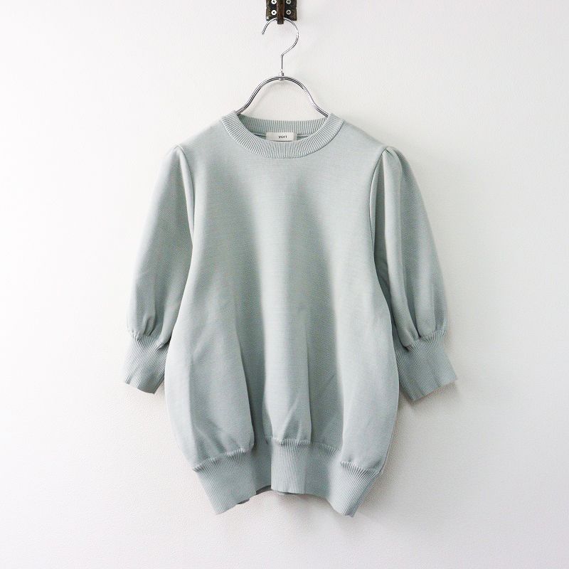 美品 定価22000円 2023SSヨリ yori YR2131-033SP コットンパフスリーブニット トップス F/アイスグレー クルーネック【2400014070033】 美品 定価22000円 2023SSヨリ yori YR2131-033SP コットン