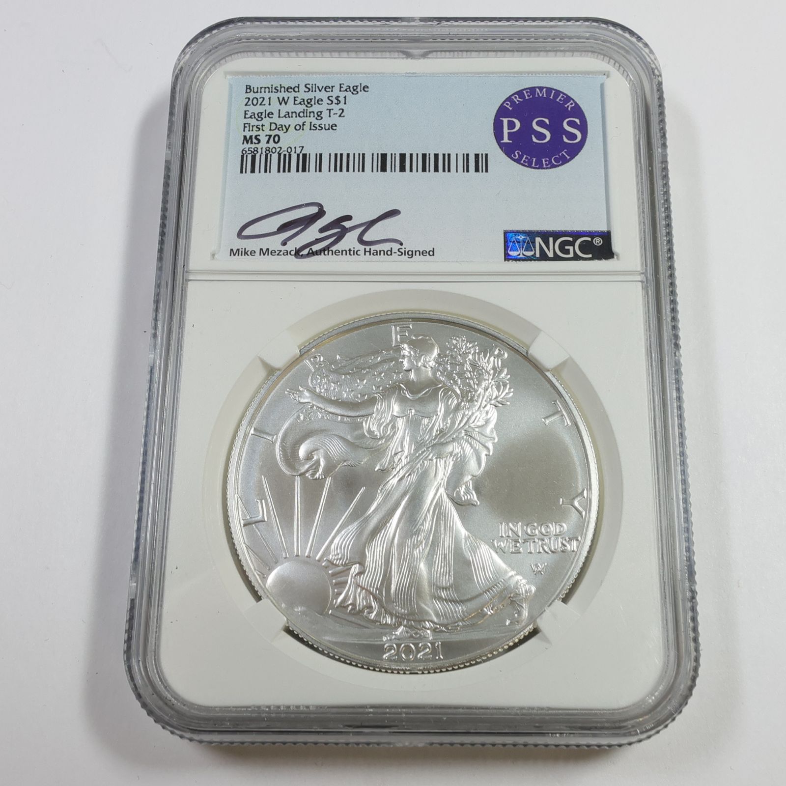 2021 W NGC MS70 1 oz Silver BURNISHED American Eagle Type 2 SAE $1 Coin