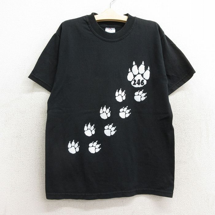 古着 半袖 ビンテージ Tシャツ キッズ ボーイズ 子供服 00s 足跡 PACK246 クルーネック 黒 ブラック 23sep06