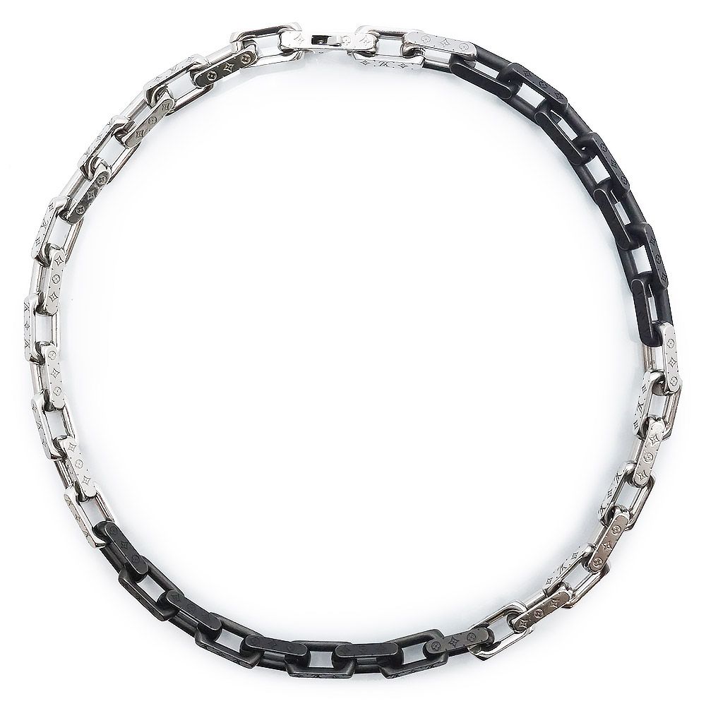 ルイ ヴィトン モノグラム チェーン ネックレス シルバー ブラック