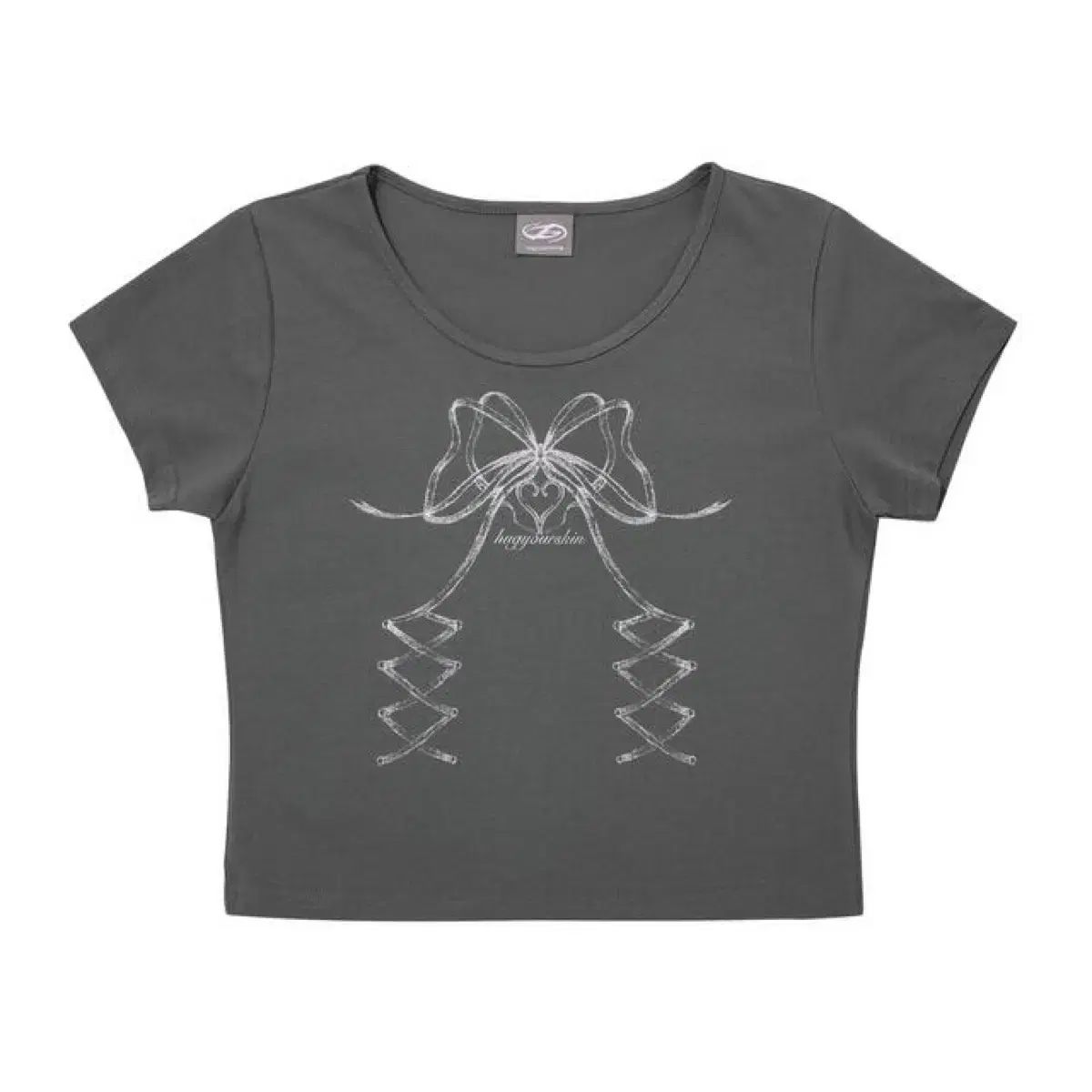 HUG YOUR SKIN ハグユアースキン リボン コルセット 半袖 Tシャツ チャコール