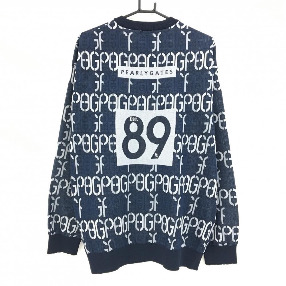 超美品】パーリーゲイツ セーター ネイビー×白 ロゴ総柄 ニット メンズ