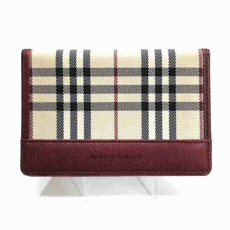 BURBERRY バーバリー パスケース ノバチェック レザー レッド 赤 定期入れ チェック カードケース 名刺入れ レディース【中古】  JA-17131