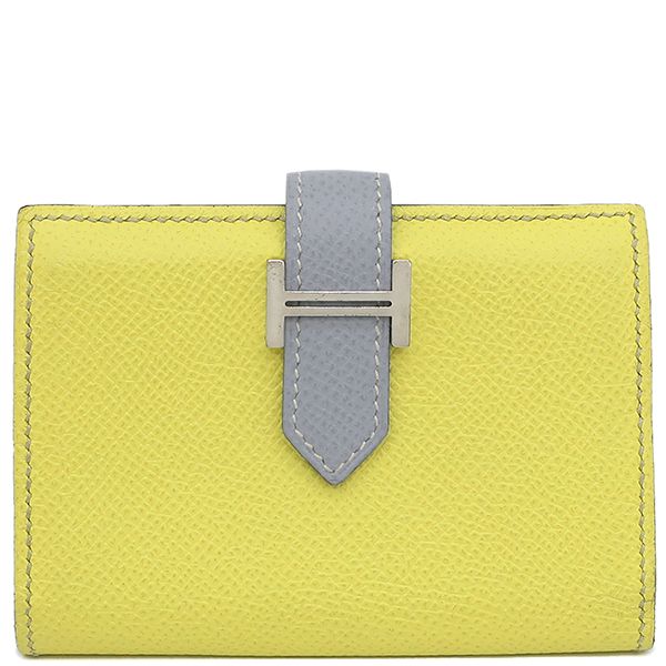 エルメス HERMES カードケース ベアン シルバー金具 名刺入れ黄色 グレー エルメス HERMES カードケース ベアン シルバー金具 名刺入れ黄色