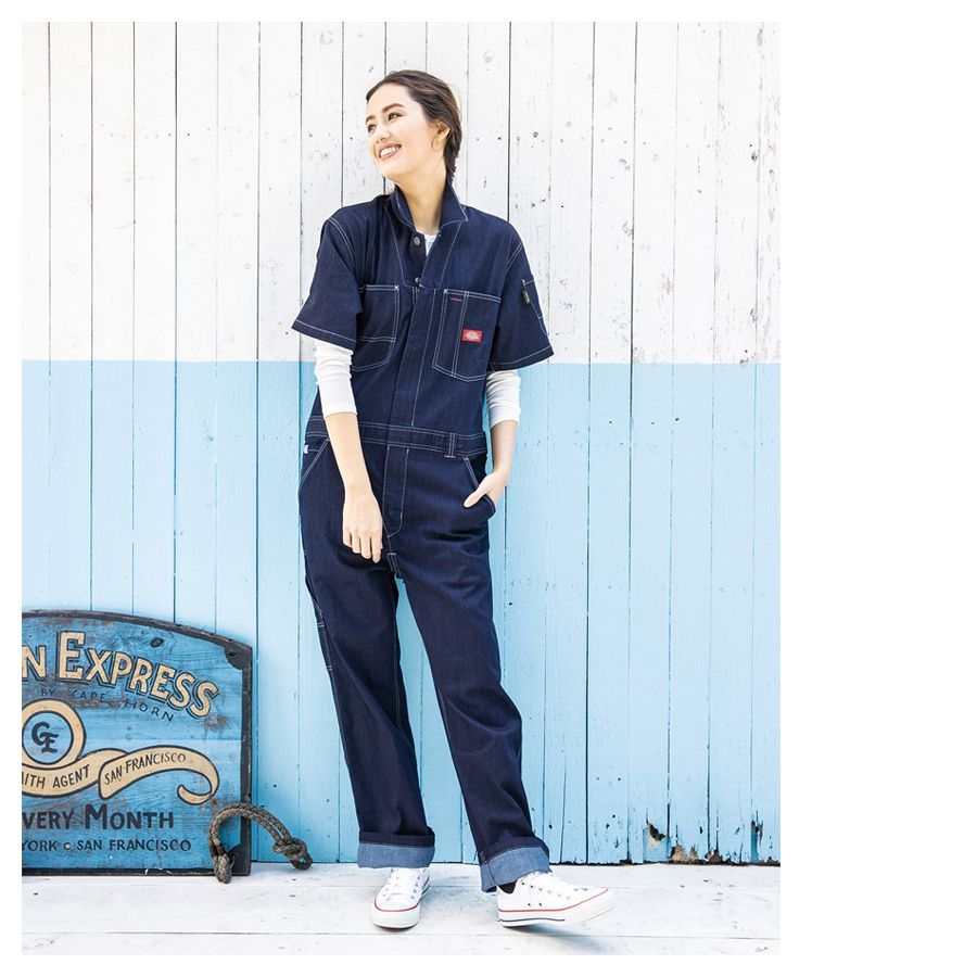 [Dickies半袖つなぎ]　新品未使用‼️ Dickies ディッキーズ ストレッチデニム 半袖ツナギ D-752 春夏