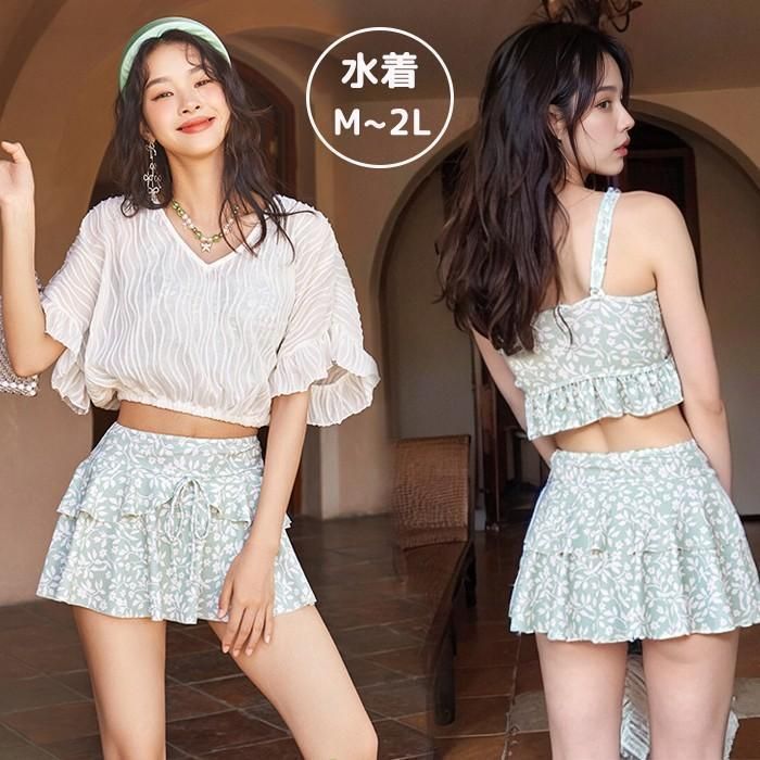 タンキニ 水着 レディース 体型カバー グリーン ボレロ ラッシュガード セパレート 20代 30代 40代 カバーアップ 小胸 露出控えめ