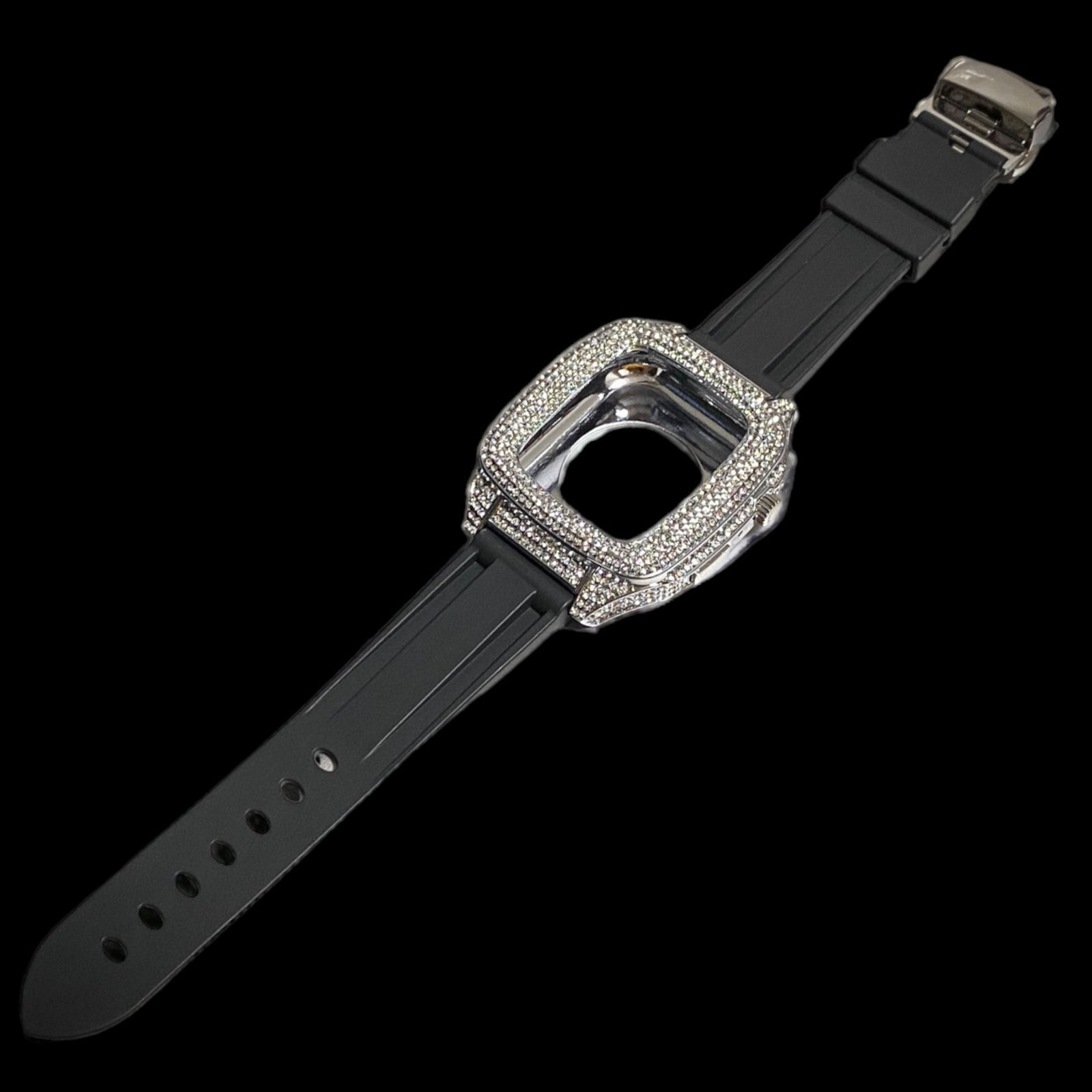 SB☆applewatchバンド ステンレス カバー キラキラ ラバーベルト  
