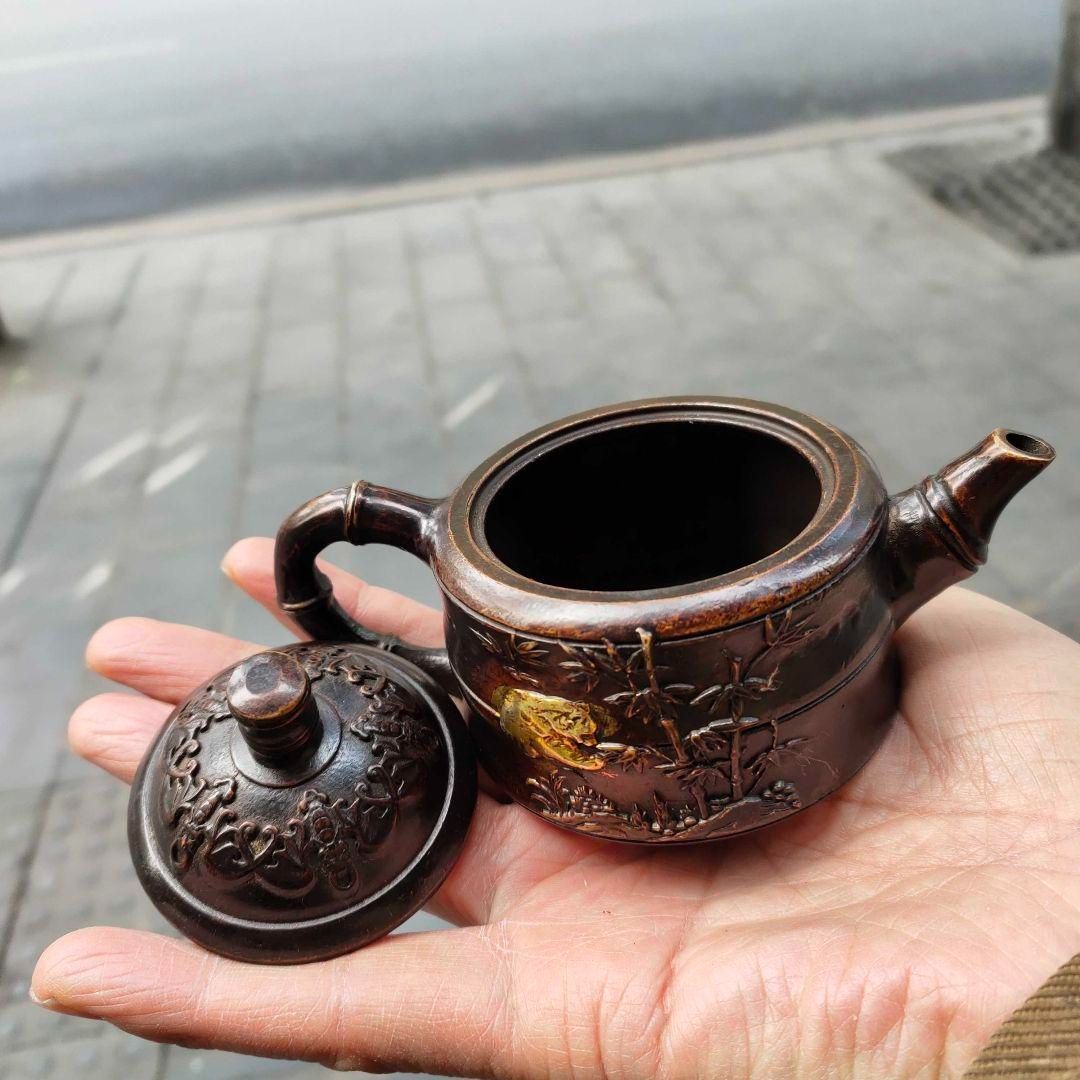 真鍮  百福壺 徳利  茶壺  茶道具 煎茶道具 浮き彫り 工芸品 美術品 置物 銅器 茶壺 パンダ竹 子徳利 茶道具 工芸品 美術品 置物 - メルカリ