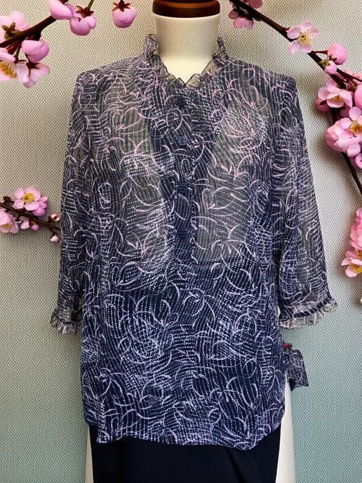 Ｌサイズ レディースファッション ミセス トップス 前ボタン七分袖チュニック 首 袖フリル ラインはＡラインです 春夏秋 ４０代５０代６０代 税込み12 980円 11 800円 の商品