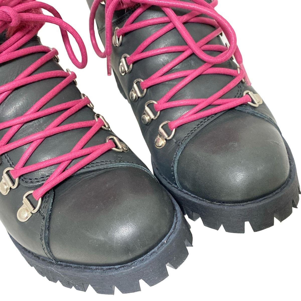 LIMI feu リミフゥ ショートブーツ L レディース - 黒×ボルドー レザー フェイクファー KIN-KAAI_COM