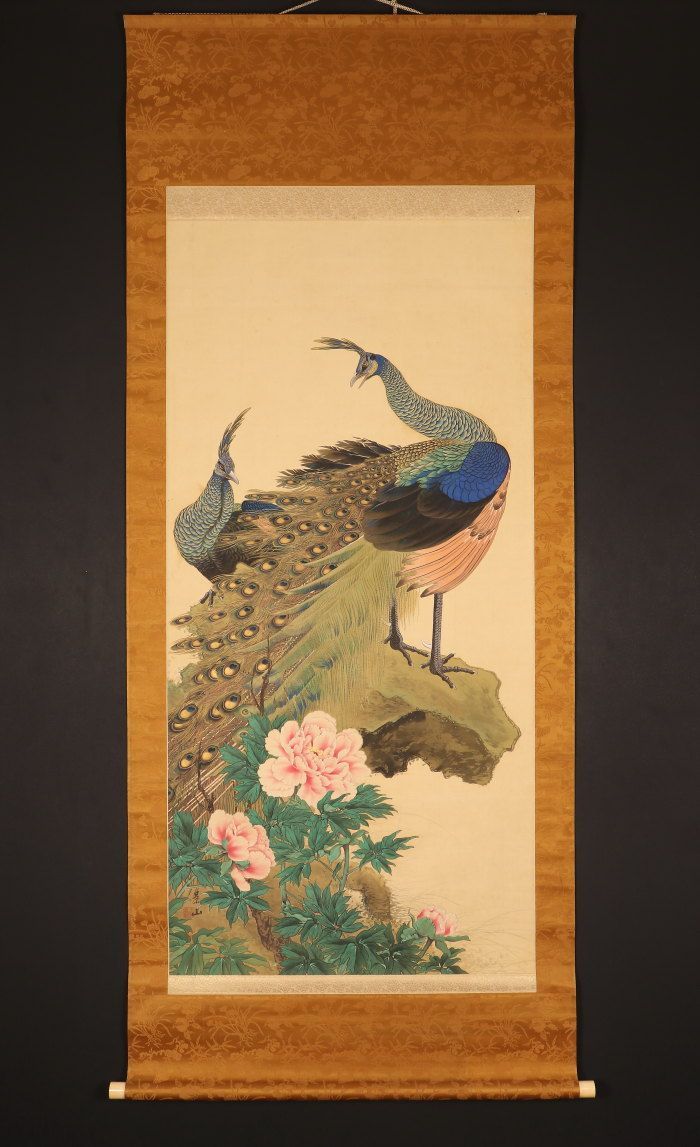 牡丹に孔雀図屏風 文化遺産オンライン