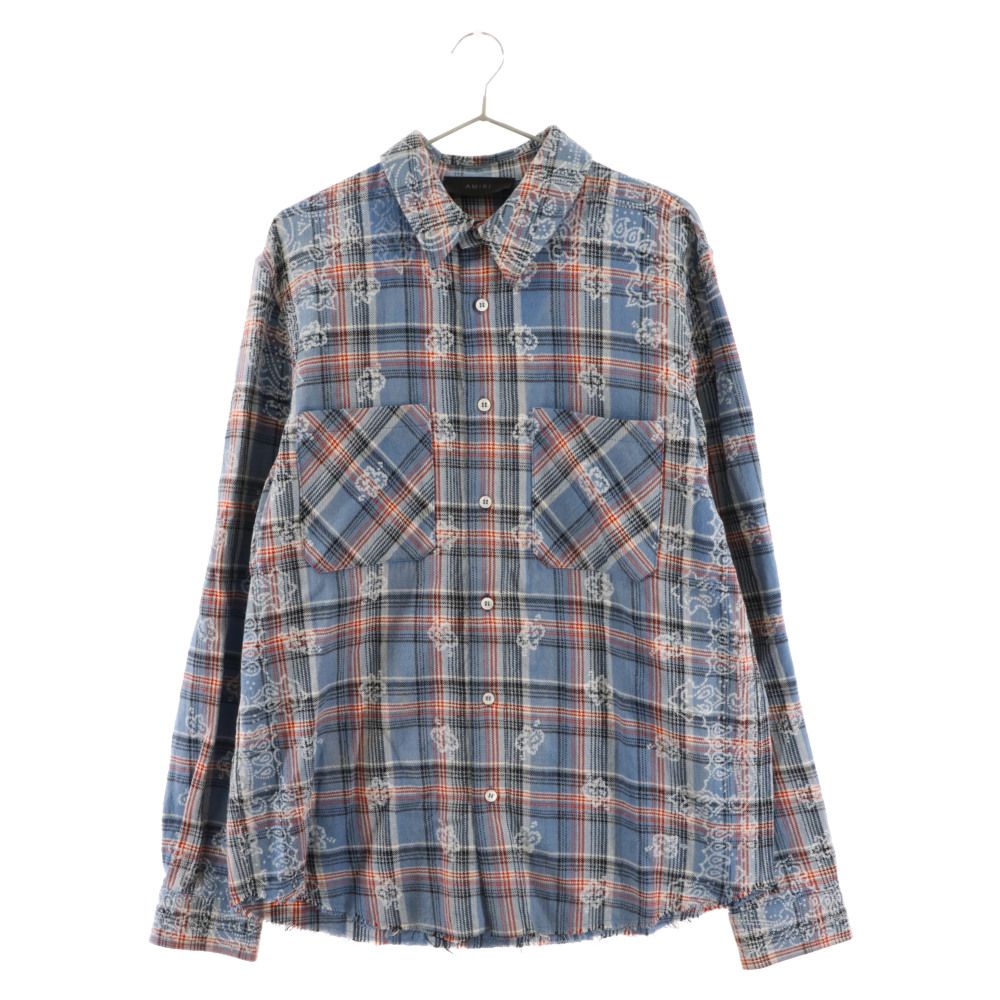 新品！AMIRI (アミリ) ペイズリー柄 バックロゴプリント 長袖シャツ S
