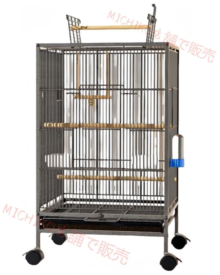 鳥かご インコ オウム用中大型向け 金属製防錆 超大空間 キャスター付き移動便利 トップダブルドア 天窓 アクリル大扉付き 引き出し式トレイ 止まり木 3 本 食器 水器 底盆付属 養鳥用品自在取り付け可 交流スムーズ 初心者向け