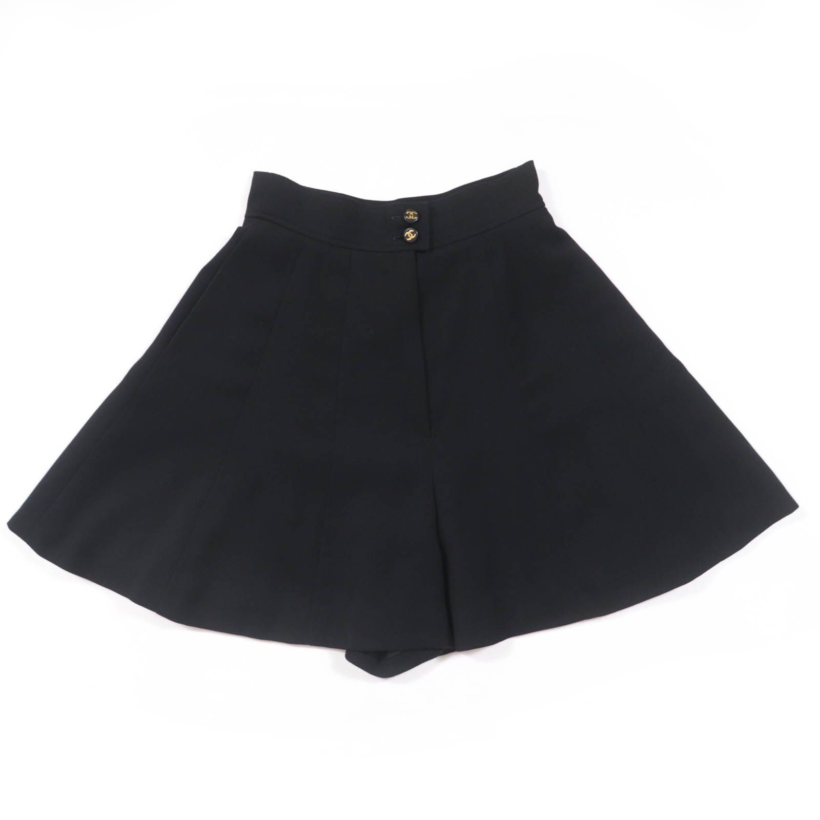 CHANEL シャネル ヴィンテージ 94C PO2574 ウール100％ ココボタン キュロットパンツ ハーフパンツ ショートパンツ ブラック 36 フランス製 レディース