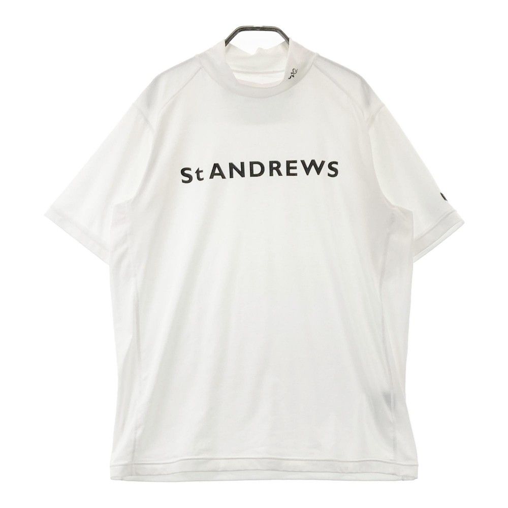 セントアンドリュース 長袖ハイネックシャツ 白 フロントロゴ黒 表微