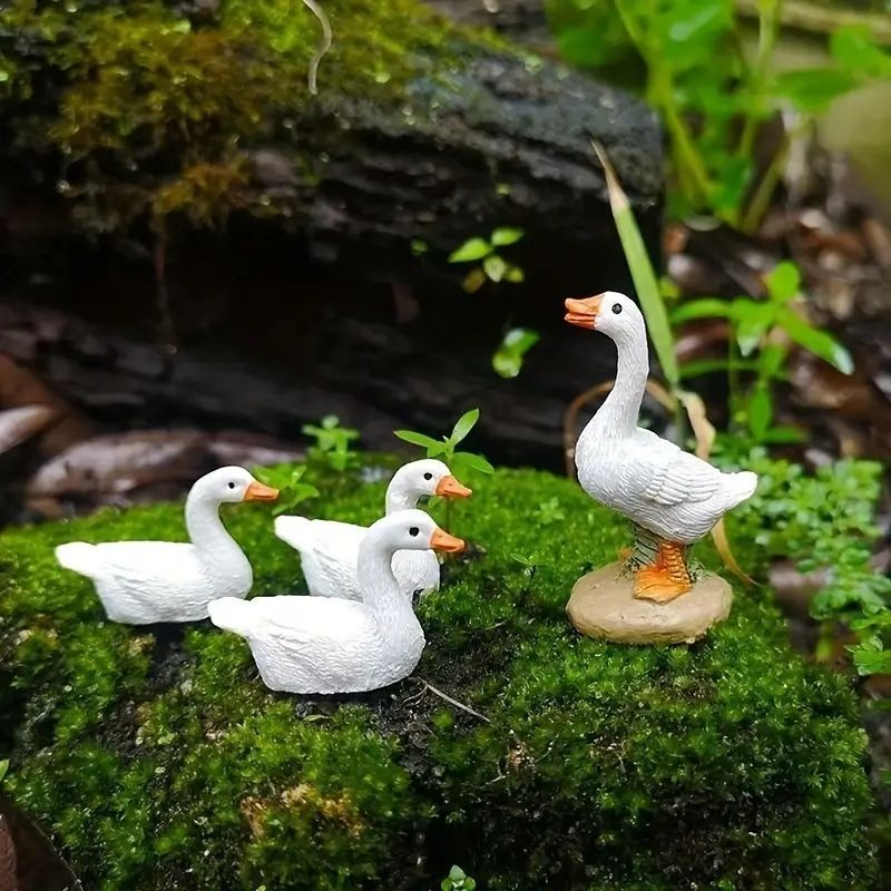 ミニチュアガチョウファミリー樹脂フィギュアセットニチュア風景かわいいミニアヒルの像、水風景装飾、ガーデニングアクセサリー、クリエイティブ樹脂工芸品イードアルアドハームバラ