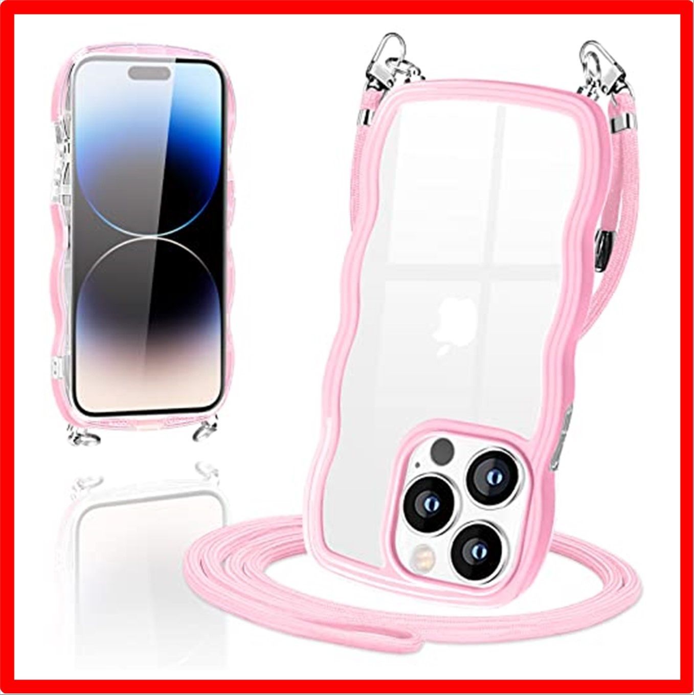【匿名配送】 iPhone14 Pro Max_ピンク iPhone14 Pro Max ケース ショルダー クリア TPU カバー いPhone14Pro M