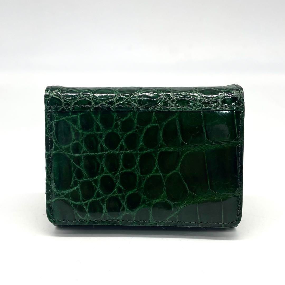 折財布 ミニウォレット コインケース クロコダイル シャイニング ストラップ グリーン