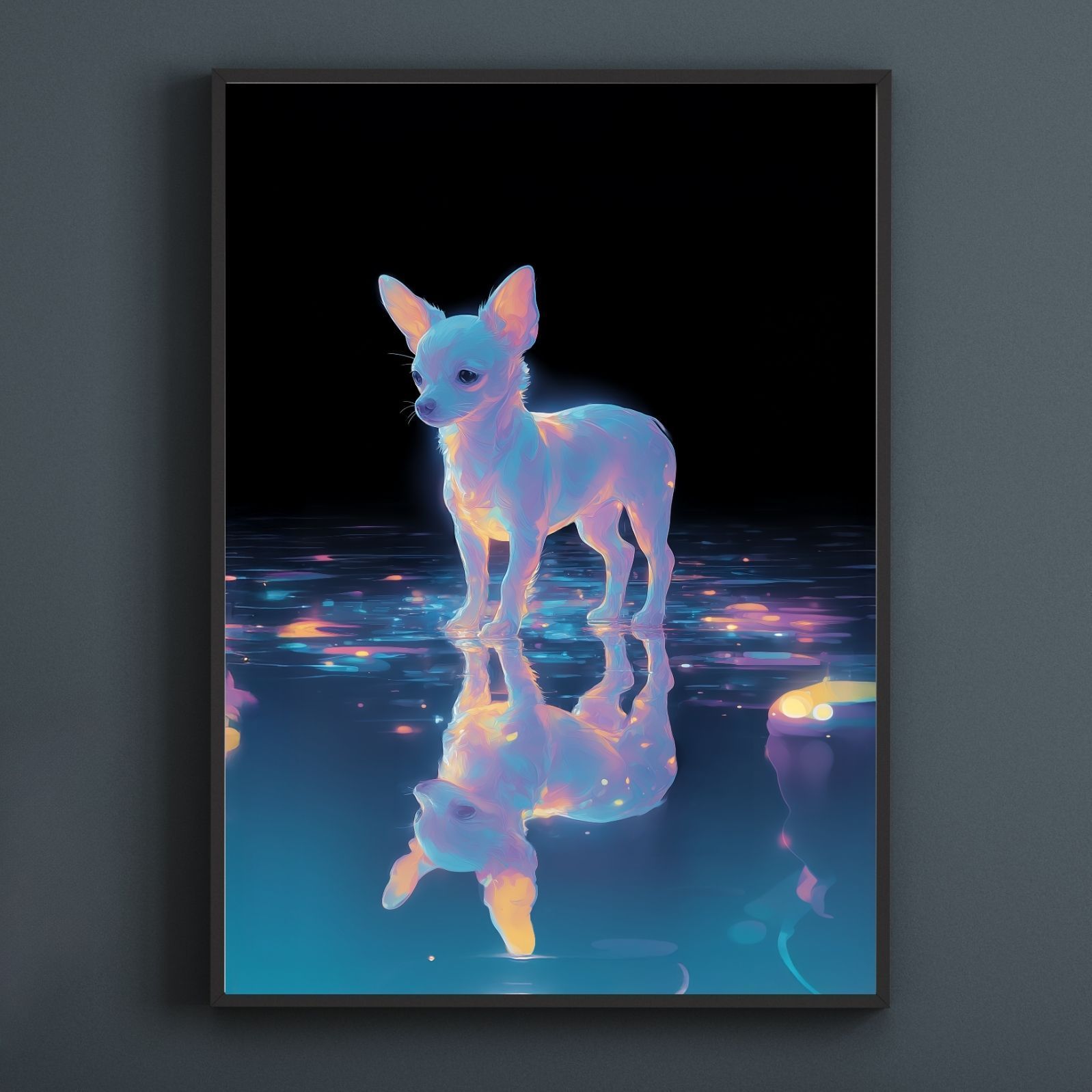 名入れOK リフレクション - チワワ犬 No.2 アートポスター ペットロス うちの子記念日 北欧 ナチュラル モダンインテリア