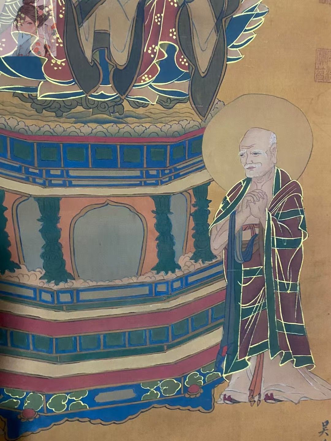 中国　木彫り　絵画　骨董品　女像　中華 中国 木彫り 絵画 骨董品 女像 中華 陳軍華 黄楊一木彫り『豊穣