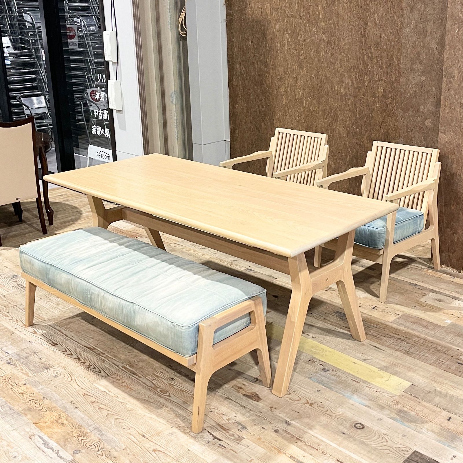 WTW 2人掛けダイニングベンチ(幅140cm) デニム地のベンチソファ
