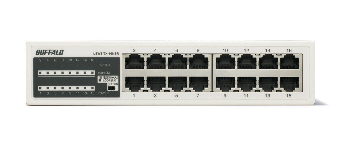 バッファロー BUFFALO 10 100Mbps対応 金属筺体 電源内蔵 16ポート ホワイト スイッチングハブ LSW3-TX-16NSR 単品 金属筺体