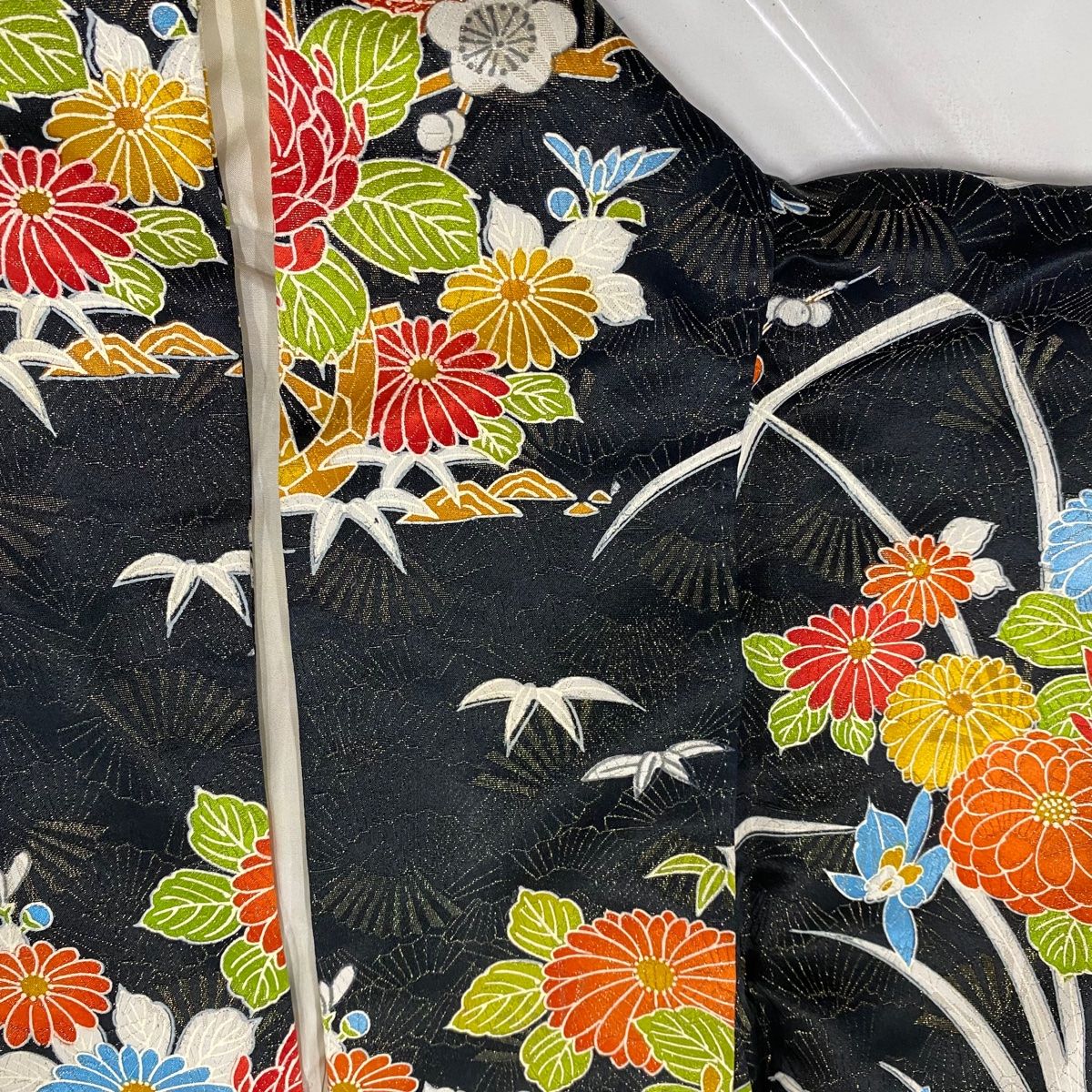 振袖 秀品 160cm 64cm 正絹 【中古】 振袖 身丈160cm 裄丈64cm M 袷 花車 梅竹 金通し 黒 正絹 秀品 【中古