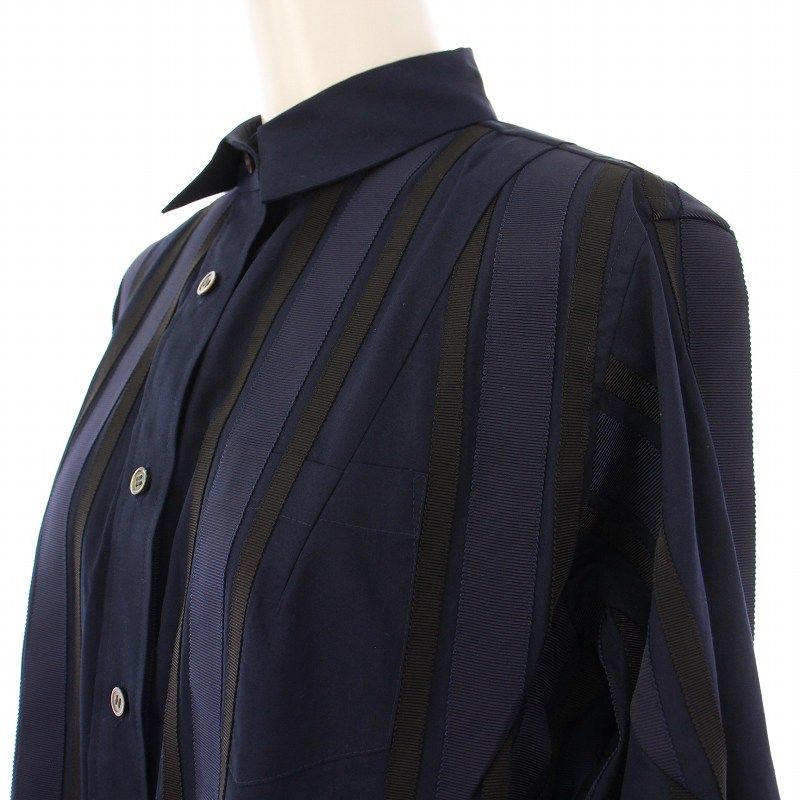 【美品】sacai サカイ 長袖シャツ 裾レース 1 ネイビー シャーリング 美品】sacai サカイ 長袖シャツ 裾レース 1 ネイビー