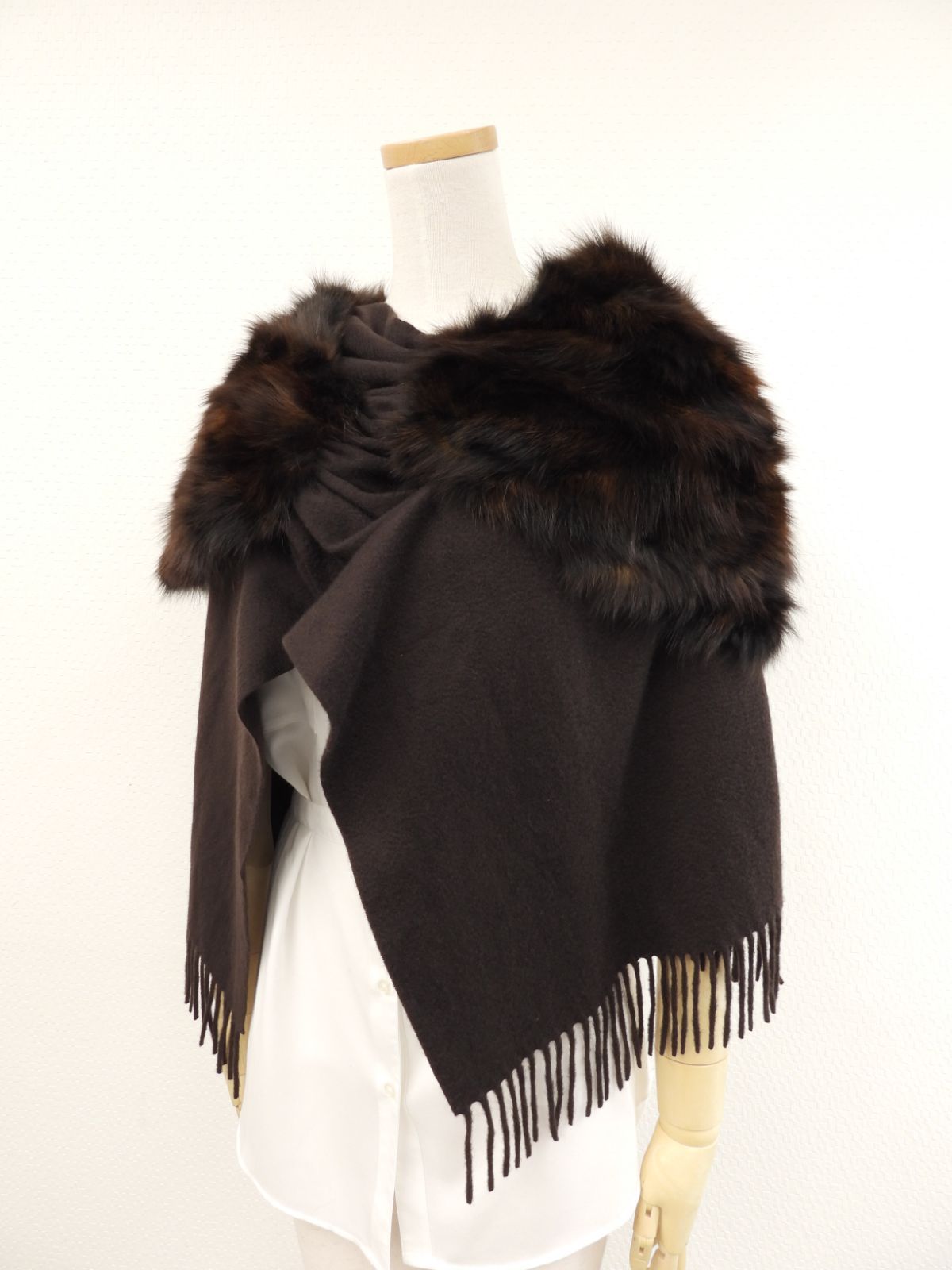 フェンディ ショール カシミア ロシアンセーブルファー茶 ストール マフラー 15