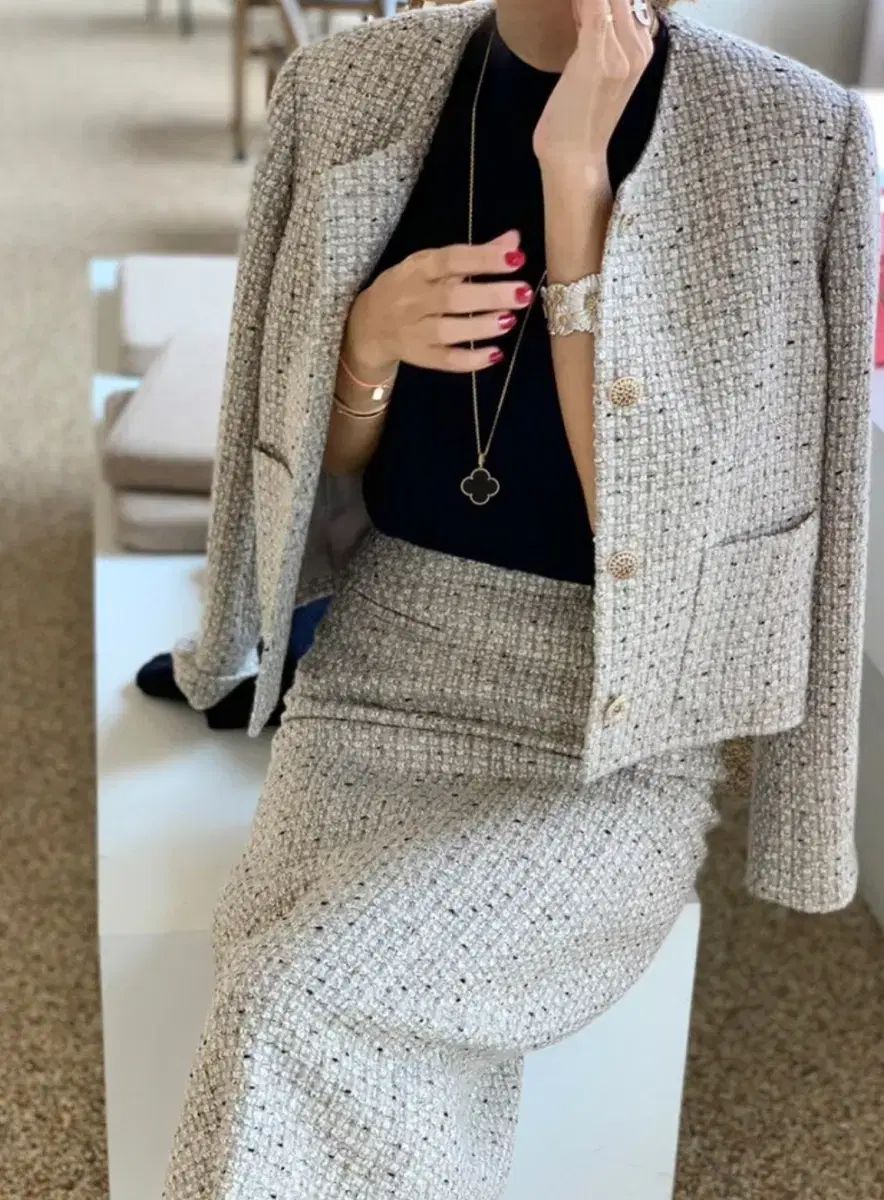 무던 트위드 Classic ジャケット グレー