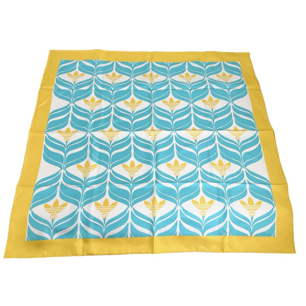 グッチ 716092 シルク100% スカーフ アディダスコラボ スカーフ GUCCI イエロー×ブルー