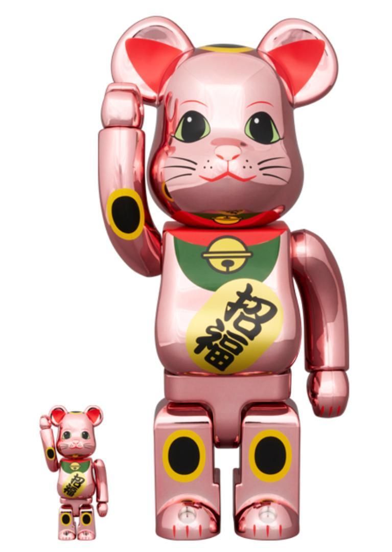 新品】招き猫 招福 桃金メッキ 100％ & 400％ BE@RBRICK 金運