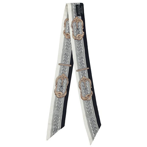 エルメス HERMES スカーフ ツイリー シルク ブラック×ホワイト