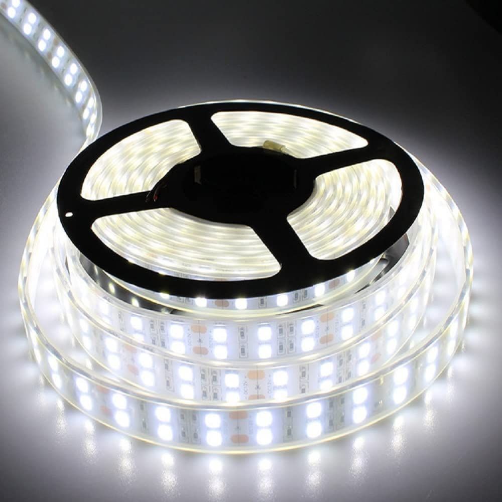 高輝度LEDテープライト 5m 防水 24V 600連SMD5050 二列式 カバー付 白 ホワイト 白ベース 正面発光 漁船/船舶/トラック/航海灯/屋外照明/led間接照明 (ホワイト 24v)