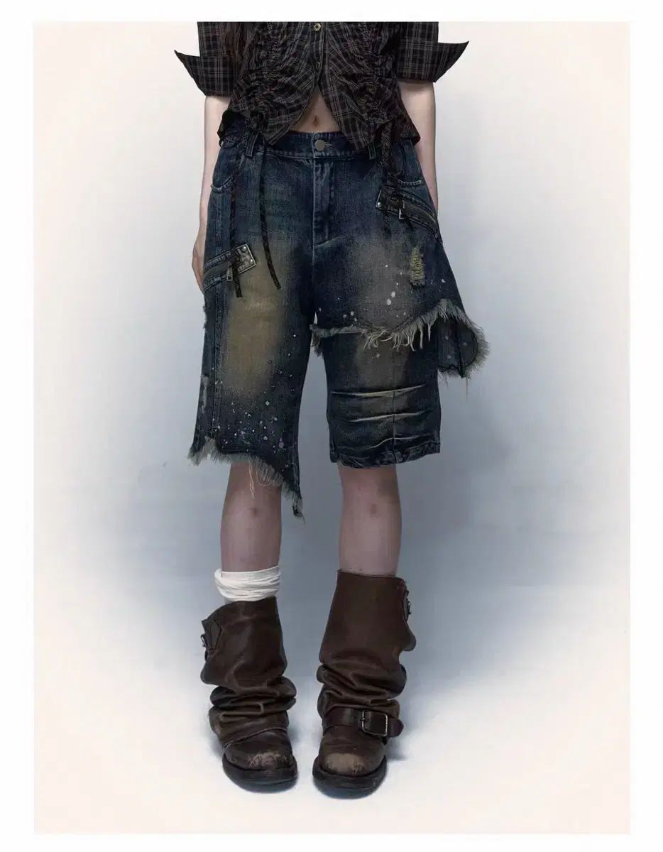 No romance パンク ウォッシュ デニムハーフパンツ
