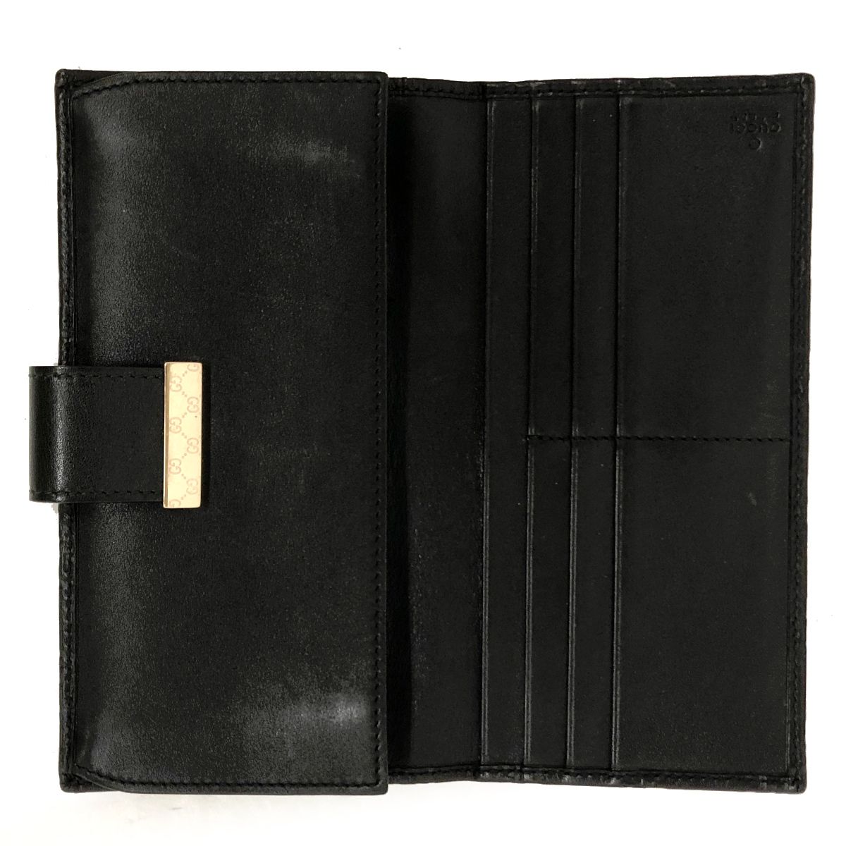 新品同様/未使用級　GUCCI グッチ　折り財布　レザー×キャンバス　GG柄　黒 GUCCI グッチ シマ GG柄 二つ折り 長財布 財布 ウォレット ロゴバー