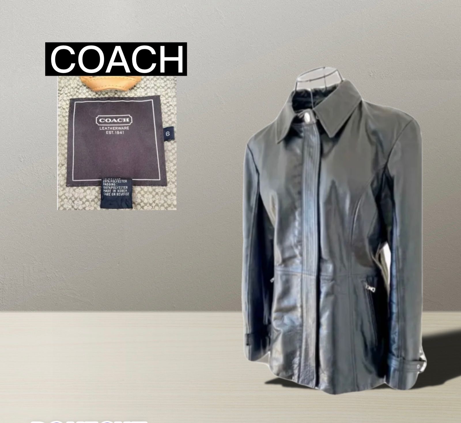 COACH】コーチ レディース レザージャケット 裏地シグネチャー総柄