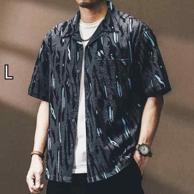 L メンズ ファッション 服 オシャレ シンプル 大人 かっこいい 大きいサイズ ストリート 紳士服 夏 冷感 薄手 シア サッカー フラワー シャツ ハワイアン ビーチ バケーション カジュアル 半袖