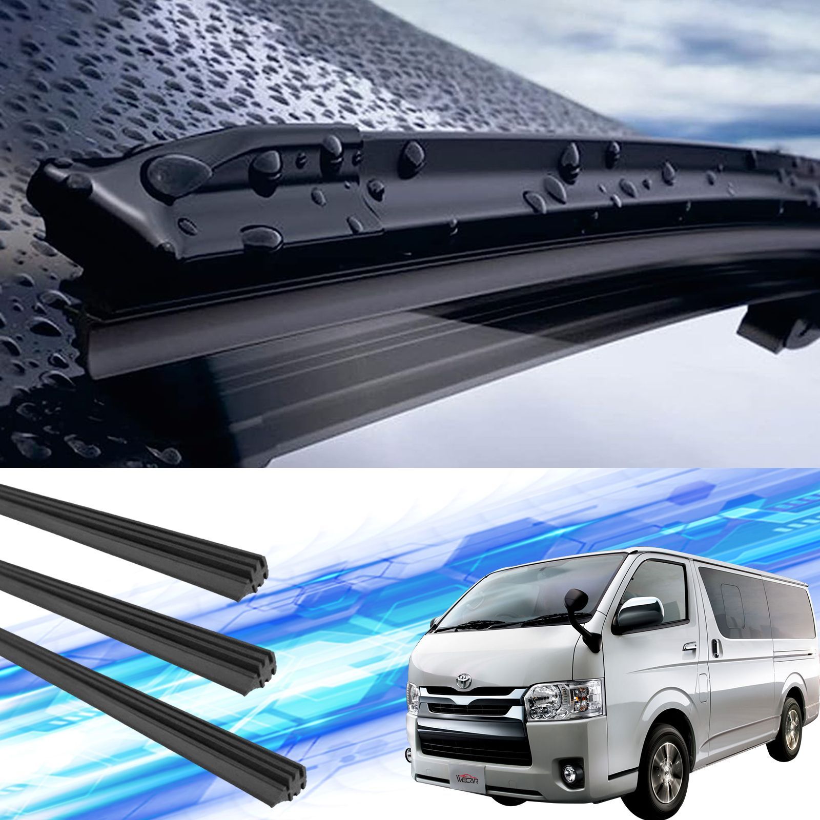 ハイエース 200系 バン ワゴン レジアスエース ワイパー 替えゴム 適合サイズ 純正 運転席 助手席 リア 3本セット トヨタ 交換セット トヨタ ハイエース バン ハイエース ワゴン レジアスエース H16.8～ 2004.8～ WeCar