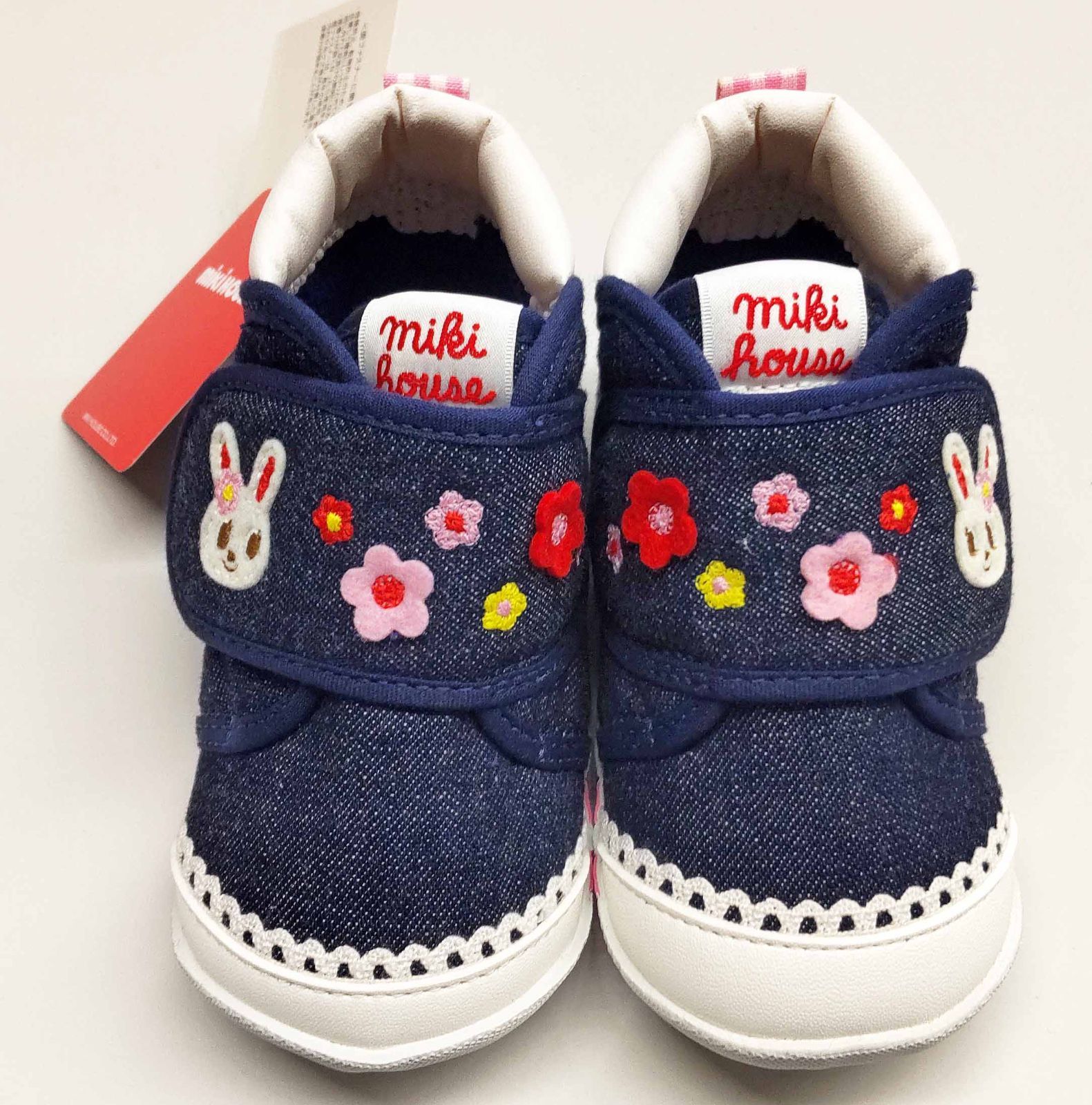 ミキハウス フラワーうさこ♪ファーストデニムベビーシューズ