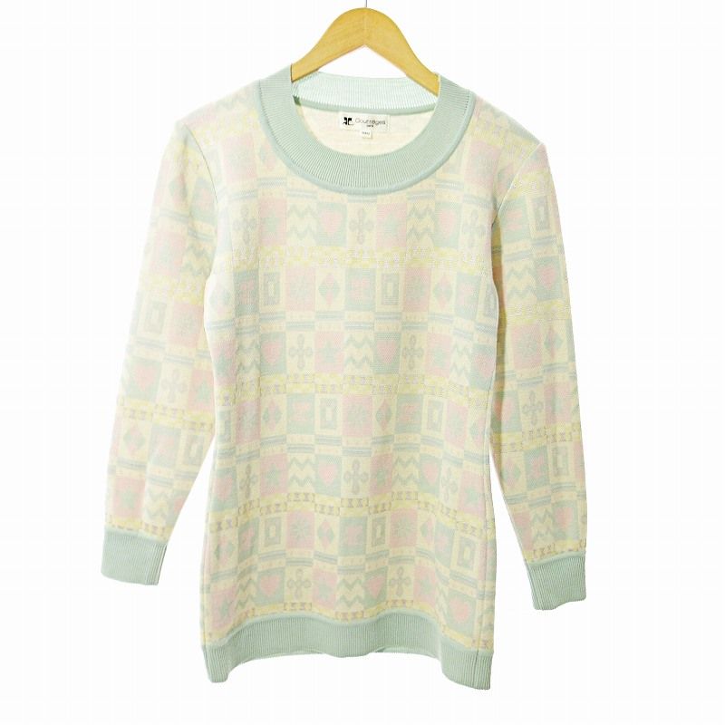 美品　希少　Courreges クレージュ　ロゴ　トップス　ニット クレージュ courreges 美品 ニット セーター 長袖 ロゴ 総柄