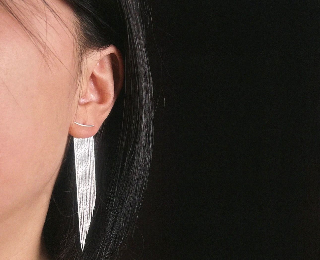 シルバーフリンジデザインピアス