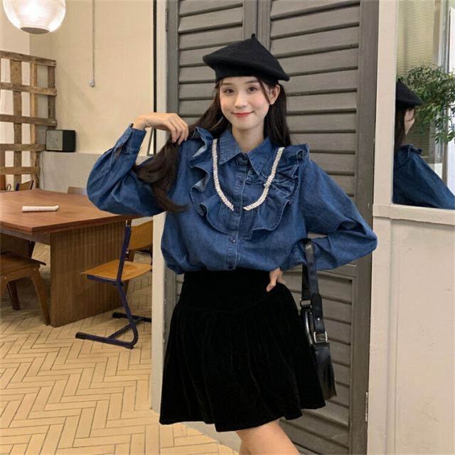 柔らかい履き心地のデニムシャツコート (T)