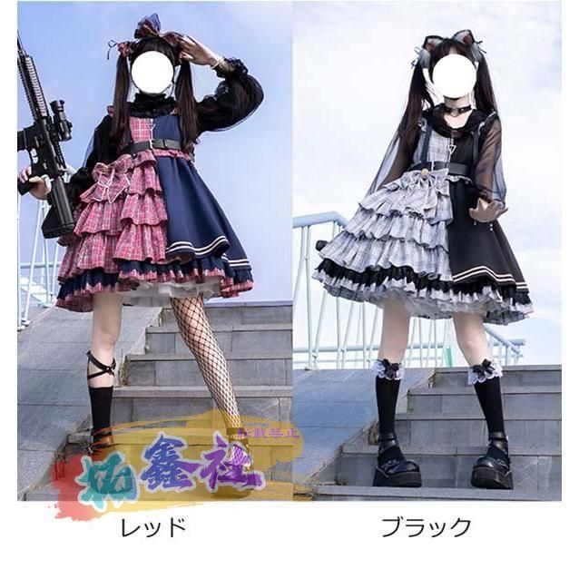 ロリータ ワンピース ゴスロリ 可愛い アイドル ガーリー Aライン フリル リボン ハイウエスト コスプレ